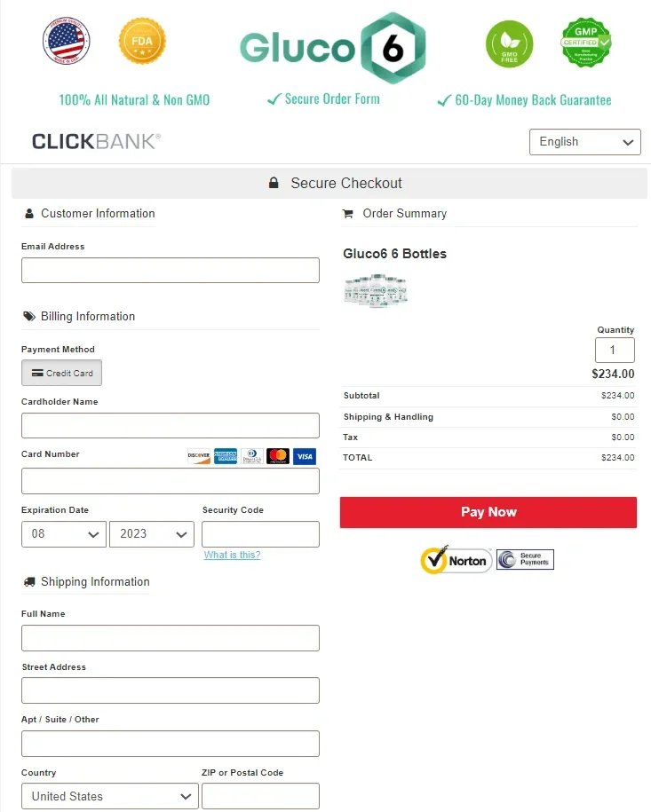 Gluco6 order page
